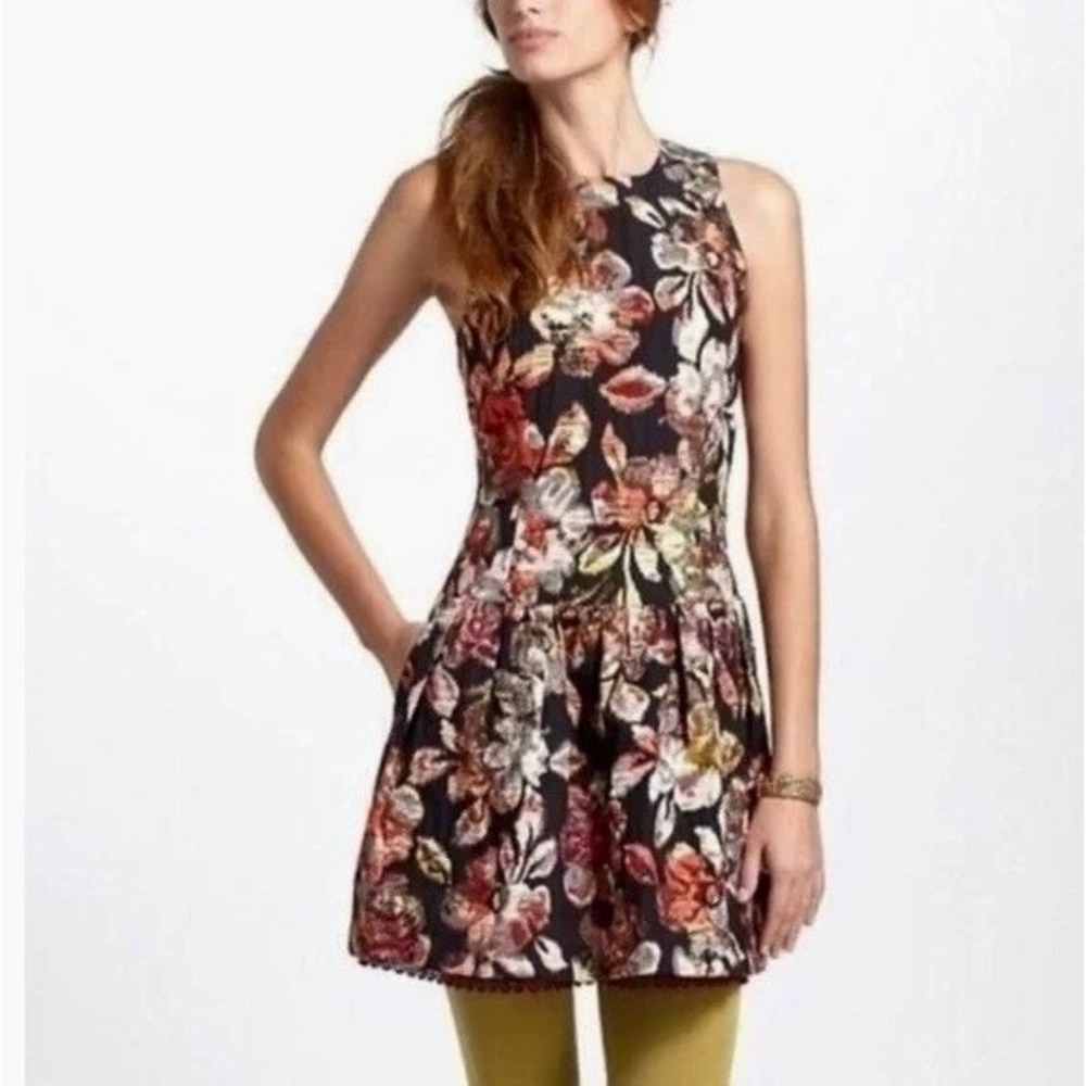 Anthropologie LEIFSDOTTIR Adelita Floral Brocade Metallic Dress Party Size 2